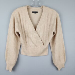 MM By My Michelle Sparkly Tan Cable Knit Crop Top Sweater Sz XS
